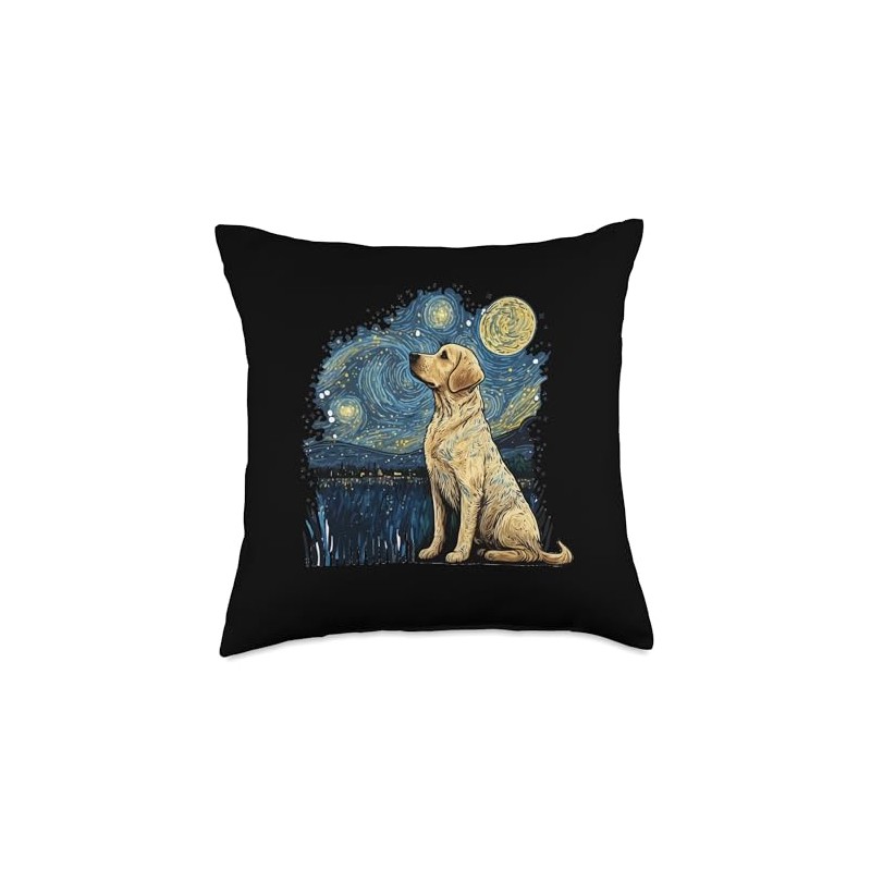 Golden Retriever Starry Night Van Gogh Golden Lab Throw Pillow