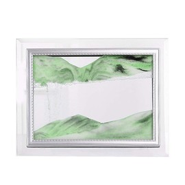 fourseasons Moving Sand Art Pictures 3D Desktop Natural Landscape Flowing Sand Picture with Frame Base(Green)