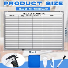 Lincia Project Planning Dry Erase Whiteboard 36 x 24 Magnetic Dry Erase Board with Lines Sliding Marker Tray Aluminum Frame White Board Planner for Wall Project Scheduling Tracking Office Supplies