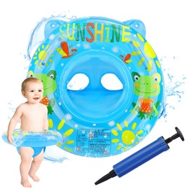 Baby Swimming Ring, Cartoon Inflatable Baby Swimming Float PVC Safety Aid Float Seat Circle Swim Float Boat with Inflator and Double Handle for Age 6 Months to 3 Years Toddler Floating Training, Blue