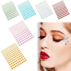 SAHENITEANA 6 Hojas De Gemas De Maquillaje Pegatinas De Piedras Preciosas Pegatinas De Pegatinas De Cristal Para El Cuerpo Diamantes De Imitación Para La Cara Accesorios (Mezclar colores - 6 Hojas)