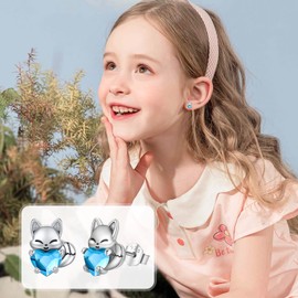 Fox Earrings Children's 925 Sterling Silver Birthstone Earrings Cute Animal Stud Earrings with Crystal Fox Jewellery Gifts for Women Girls, Crystal, Crystal