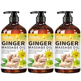 3 Pack Ginger Massage Oil with Arnica Oil,Vitamin E Oil and Grape Seed Oil,Ginger Oil for Lymphatic Drainage,100% Natural Ginger Essential Oil for Warming and Relaxing