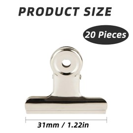 Qualsen Small Bulldog Clips 31MM Silver Stainless Steel Binder Clips with Strong Spring Metal Clips Stationery Suitable for Labels Pictures Documents Photos(20PACK)