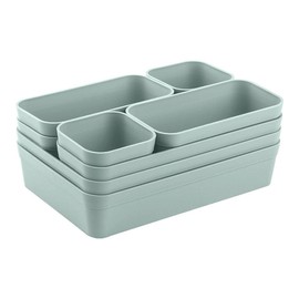 1x Drawer Organiser Set Storage Box, One-Piece Separation System, Adjustable, Utensils Storage Space, Bathroom, Plastic, Pastel Green