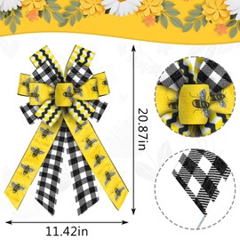 Estivaux Large Spring Summer Bows for Wreath, Happy Bee Day Wreath Bows Black White Buffalo Plaid Bows First Birthday Farmhouse Craft Bows for Front Door Spring Birthday Party Decorations