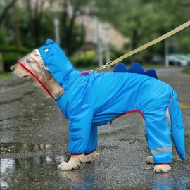 Dog Raincoat with Hood & Collar Hole & Safe Reflective Strips,Ultra-Light Breathable Waterproof Rain Jacket for Large Dogs(Blue,8XL)