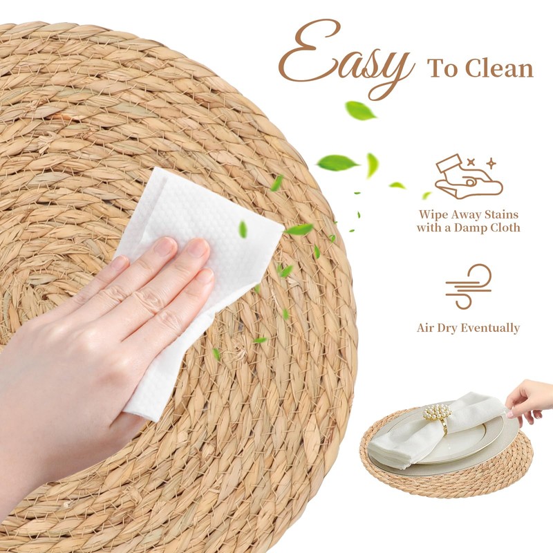 Rustic Round Placemats Set of 6, Natural Table Mats 30cm,