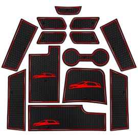 Asgohme Premium Liner Mat Accessories Compatible with Chevy Equinox 2024 2023 2022 2021 2020 2019 2018 Custom Fit Cup Holder, Door Pocket and Center Console Inserts (Red Trim, 13-PCS)