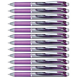 Pentel EnerGel RTX Retractable Liquid Gel Pen, Bold Line, Metal Tip, Violet Ink, Box of 12 (BL80-V)