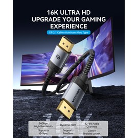 VENTION DP 2.1 Cable, 16K@60Hz, 8K@240Hz, 4K@360Hz, 54Gbps High-Speed Bandwidth, Multi-Shielding Anti-Interference, Dynamic HDR, Compatible with Gaming Monitor 5090, AMD 7900XTX