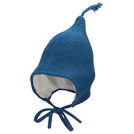 Sterntaler Baby Boys Knitted Hat Baby GOTS Knitted Hat Pointed Hat - Baby Knitted Hat - Made of Cotton with Tie - Medium Blue, 39, mid-blue