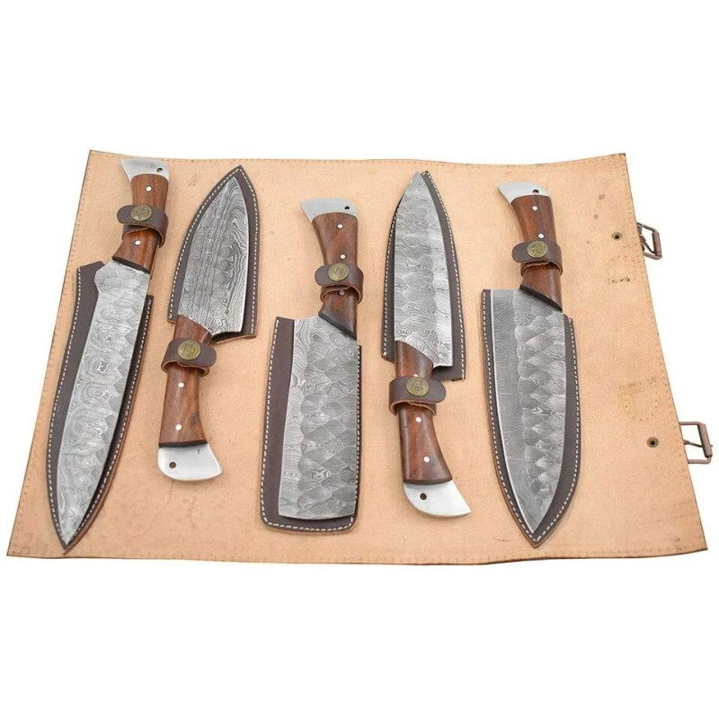 Wild Turkey Handmade Damascus 5pc Kitchen Chef Knife Gaming Set