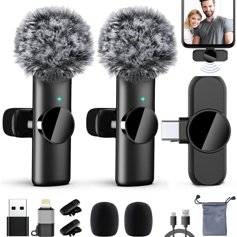 Micrfono Inalmbrico para Celular, 2 Lavalier Microfono Inalambrico Reduccin de