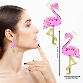 Flamingo Earrings for Women, Acrylic Glitter Pink Flamingo Dangle Earrings Fashionable Bird Jewelry Gifts for Daily Wearing Summer Beach Tropical Party (Style 6)