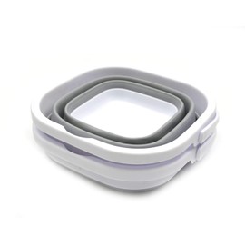 SAMMART Set of 2-2.6L (0.68 Gallon) Super Mini Sqare Collapsible Plastic Bucket - Foldable Square Tub - Portable Fishing Water Pail - Space Saving Outdoor Waterpot (2, Grey)