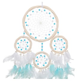 Large Rattan Dream Catchers - Light Blue Rooster Feather with Luxury Pearl, Multiring, Handmade Dreamcatcher for Bedroom, Dream Catcher for Girls, Dream Catchers for Boys, Dream Catcher Wall Decor