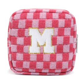 Initial Makeup Bag for Women, Monogrammed Cute Pink Makeup Bags Small Cosmetic Bag for Purse Mini Makeup Pouch Birthday Gifts for Women Her Bridesmaid Friend Girlfriend Daughter Teacher