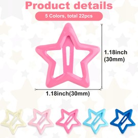 Joez Wonderful 22 Pcs Star Hair Clips, 1.18''/3cm Metal Snap Hair Clips, Cute Star Clips Hair Barrettes, Non-Slip Fashion Stars Hair Accessories for Women (Mixed Color)