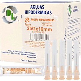 Agujas Hipodérmicas 25G x 16 mm – Caja 100 unidades DL