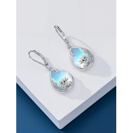 Dorunmo Highland Cow Earrings for Women 925 Sterling Silver Cow Moonstone Leverback Earrings Cute Highland Cow Jewelry Christmas Gifts