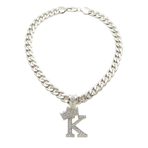 iJewelry2 Kings and Queens Crowned Letter K Crystals Pendant Silver-Tone
