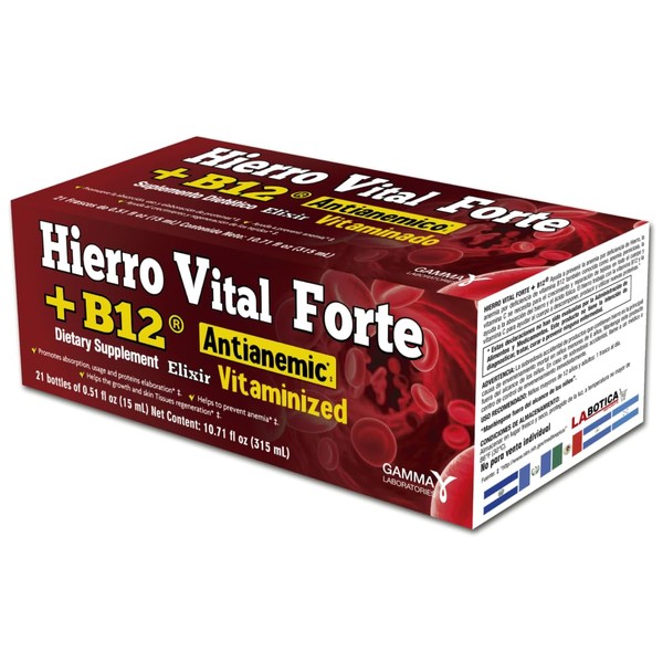 HIERRO VITAL FORTE + B12 Dietary Supplement - Anti-Anemic, Vitaminized,