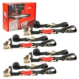 SHOCKSTRAP Ratchet Strap, 18’ x 2” Shock Absorbing Heavy Duty Tie downs for Cargo, 2,000 LB WLL / 6,000 LB Break Strength, 4-Pack