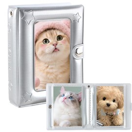 3 Inch Silver Photo Albums, Mini Photo Album Small Picture Book for Photos Patent Leather Star Postcard Album Picture Books with 20 Pages and 40 Pockets Postcard Holder Photoalbum Scrapbook Albums