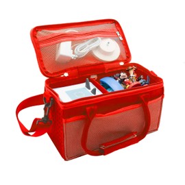 Cohudgra Carrying Case for Toniebox Starter Kit with hook and loop fastener dividers, Dual Mesh Side Pockets, Mesh Zipper Pocket in Lid and Shoulder Strap. (Red)