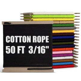 PerkHomy 500lb Cotton Rope 3/16" (5mm) 50 ft Multi Purpose Utility Diamond Braided Cord, Natural Cotton for Clothes Line Camping Crafting Flag Pole, Black