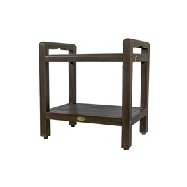 DecoTeak 24 Inch With LiftAide Arms Brown Waterproof Teak Wood Shower Bench Stool Seat Chair For Inside Shower Storage Shelf Provides Safety, Storage, and Organization For Bathroom Accessories Brown