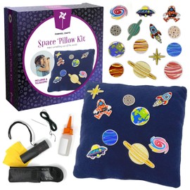 Pinwheel Crafts DIY Soft Space Pillow Kit with Planet Patches, Kids Telescope, Learn Astronomy Solar System, Make Your Own Plush Craft, Sewing Kit for Beginners Interactive Science Project Kit