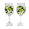 Lucky Green Shamrocks Hand Painted Stemmed Wine Glasses Set of