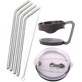 4 Bend Stainless Steel Straws for Rocky Mountain 30 Ounce Double-Wall Tumbler Vacuum Cup - CocoStraw Brand Drinking Straw TV (4 Straws + Lid + Handle)