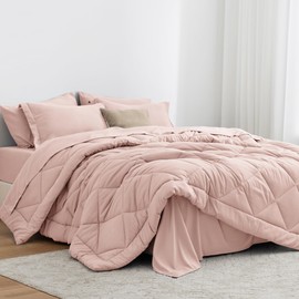 Love's cabin Full Comforter Set Pink, 7 Pieces Full Bed in a Bag, All Season Full Bedding Sets with 1 Comforter, 1 Flat Sheet, 1 Fitted Sheet, 2 Pillowcase and 2 Pillow Sham