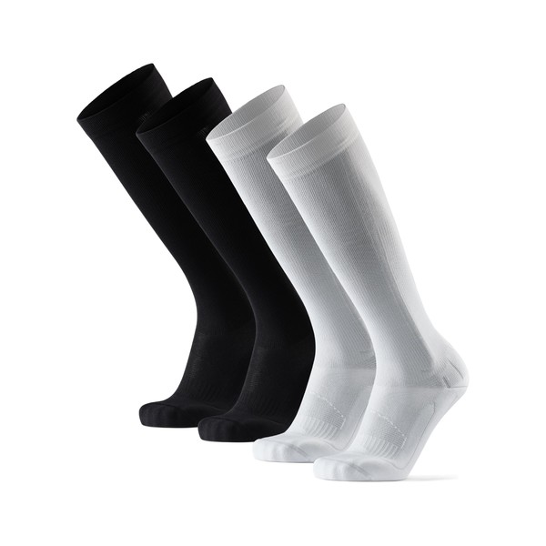 DANISH ENDURANCE 2 Pack Graduated Compression Socks, 21-26mmHg, for Women & Men, Multicolor (1 x black, 1 x white), US Women 11-13 // US Men 9.5-12.5