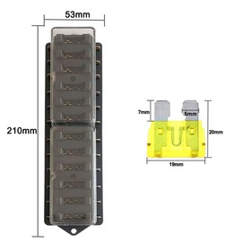 QitinDasen Premium 12 Way Car Blade Fuse Block Box, Universal Standard Blade Fuse Holder with Damp-Proof Cover and 10Pcs Free Standard Blade Fuse, for Car Boat Marine Trike (12V / 24V)
