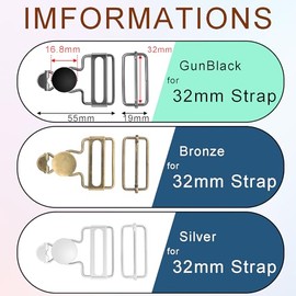 CooBigo 6Sets 1-1/4 Inch Metal Jeans Buckles, Overalls Buckles with Adjustable Tri Glide Buckle and Buttons for Bib Pants Suspender Sewing Accessory (Black)