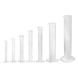 7pc Polypropylene Cylinder Set - Class B - 10ml, 25ml, 50ml, 100ml, 250ml, 500ml & 1000ml - Polypropylene Plastic, Octagonal Base, Moulded Graduations - Industrial Quality, Autoclavable - Eisco Labs