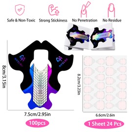 RUIJIE® 100 Stück Nagelschablonen und 1 Blatt 24 Stück Transparent Nagel Klebepads,Schablonen Nagelverlängerung Selbstklebend Nagelschablonen Verlängerung Gelnägel Zubehör für Künstliche Fingernagel