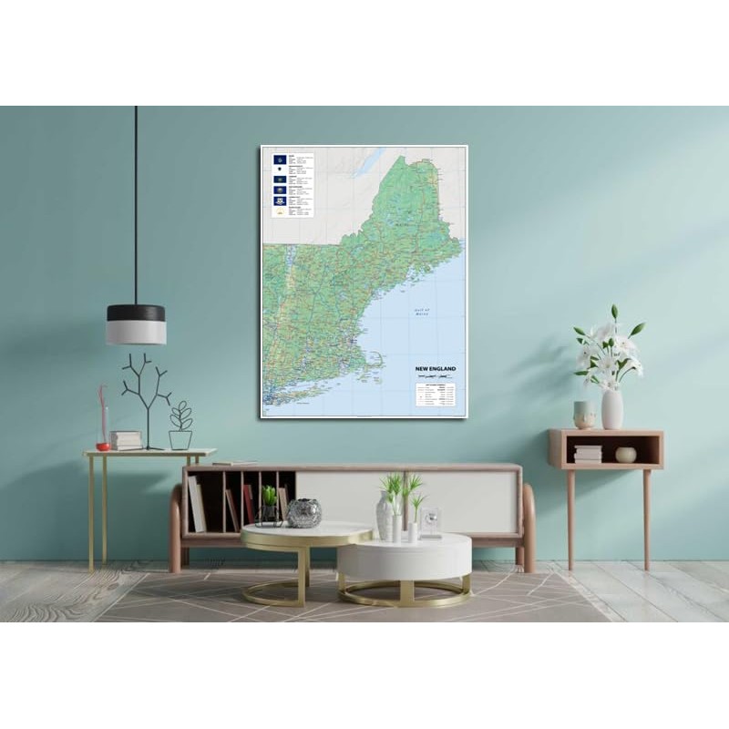 New England Physical Map - 24 x 16 inches –