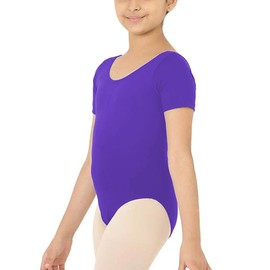P&R Dance Wear LTD Girls Shiny Short Sleeve Dance School Gymnastics Leotard Kids Sizes - wonderful Christmas or birthday present - Comfortable Fit - Performance Wear Bodysuit (Purple, 13)