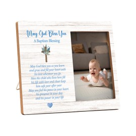 valucise Baptism Pictures Frame, God Bless You On Your Baptism Day Photo Frame, Baby Boy Baptism Gifts from Godparents Friends Family, Farmhouse Home Living Room Bedroom Decoration -c08