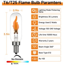 XIAOKALAMI T6/T25 LED Flame Effect Light Bulb E12 Flickering Candle Light Bulbs for Holiday Gifts Home Hotel Bar Party Decoration (Clear,Non-Dimmable) 6pack