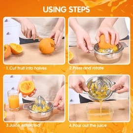 Lemon Squeezer Stainless Steel, Lemon Citrus Juicer with Container, Stainless Steel, Orange Squeezer, Stainless Steel Orange Squeezer, Suitable for Home, Kitchen, Bar