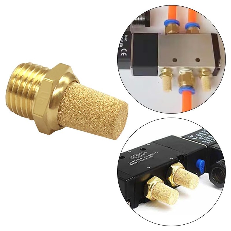 Uenede Brass 1/4 NPT Male Air Pneumatic Mufflers Hex Sintered