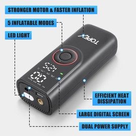 TOPEX 12V Car Tyre Inflator Portable Air Compressor Cordless Air Pump 150PSI Air Pump Dual Power Electric Tyre Pump with LED Light & LCD Display for Car/Motorcycle/Bike/Ball/Custom