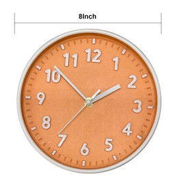 ANDSTAR 8 Inch Round Wall Clock with 3D Arabic Numerals Eco-Friendly Silent Non Ticking Easy to Read Wall Clock for Office Kitchen Bedroom Classrooms Living Room(Orange)