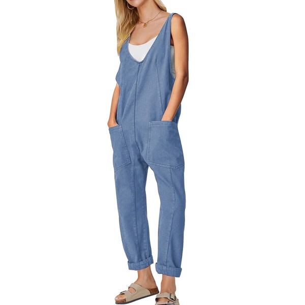 EXLURA Womens High Roller Denim Bib Jumpsuits Casual Loose Sleeveless
